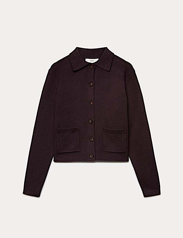Air-Yarn Collared Relaxed Cropped Cardigan