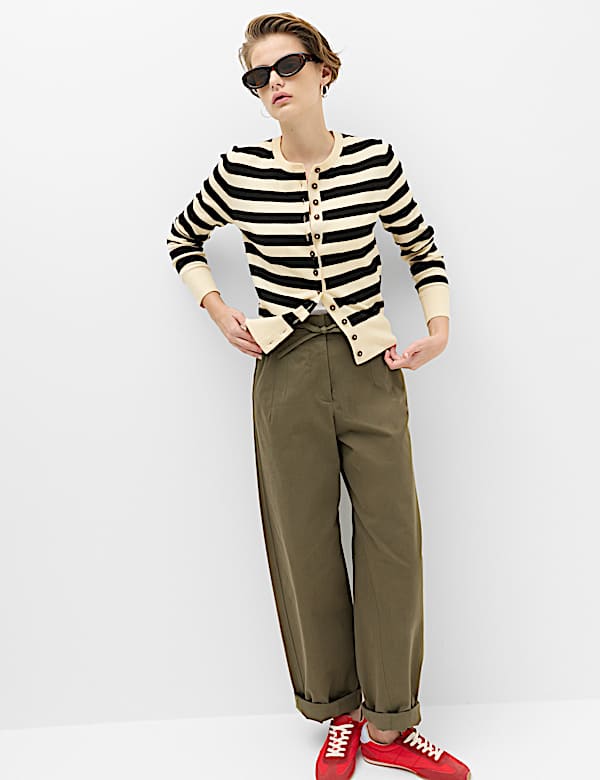 Air-Yarn Striped Cropped Cardigan