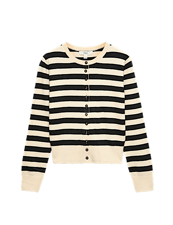 Air-Yarn Striped Cropped Cardigan