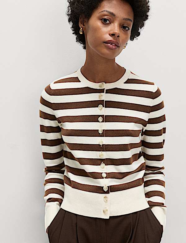Air-Yarn Striped Cropped Cardigan - BG