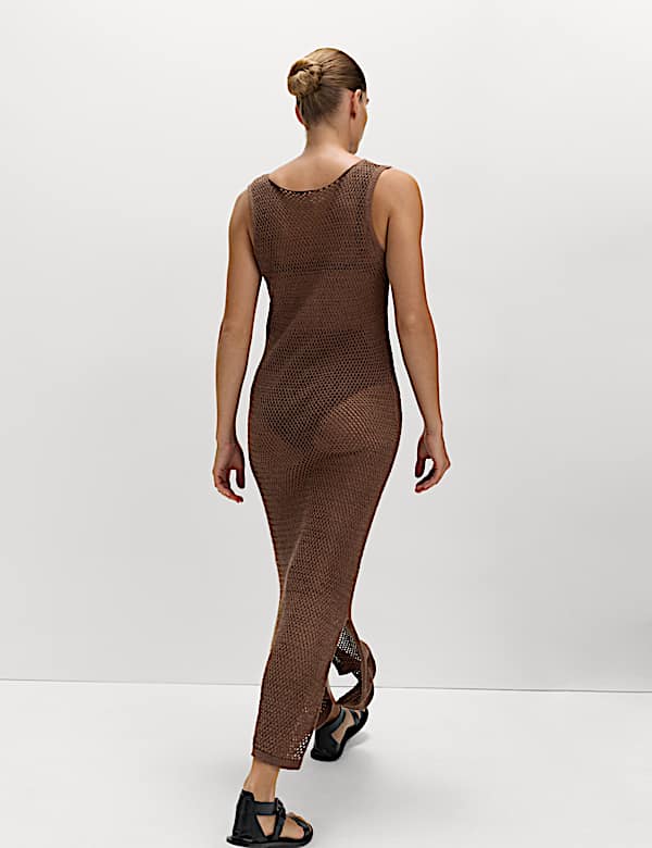 Cotton Blend Knitted Textured Midi Beach Dress - CH