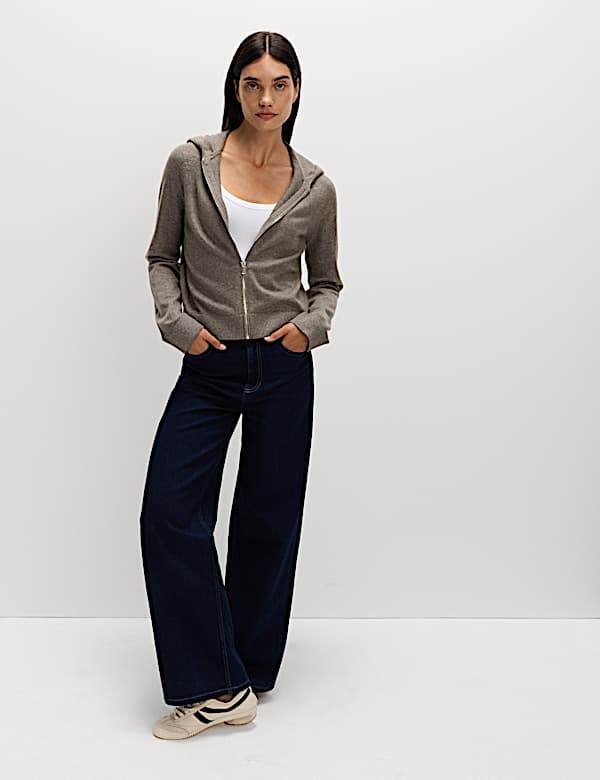 Knitted Zip Up Cropped Hoodie - GR