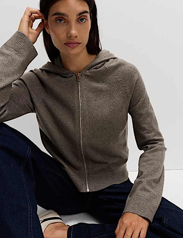 Knitted Zip Up Cropped Hoodie - GR
