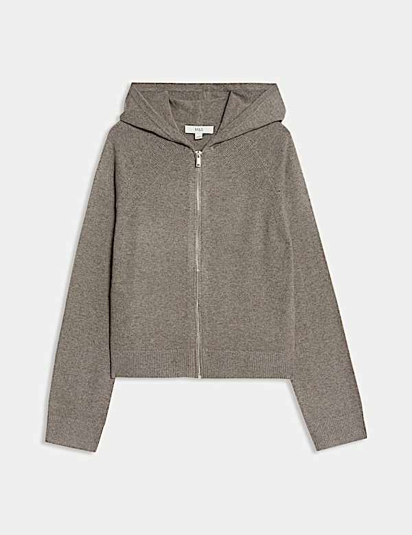 Knitted Zip Up Cropped Hoodie - GR