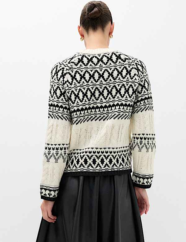 Fair Isle Cable Knit Crew Neck Jumper - CA