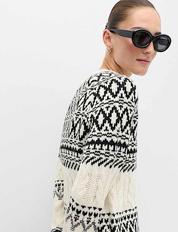 Fair Isle Cable Knit Crew Neck Jumper - CA