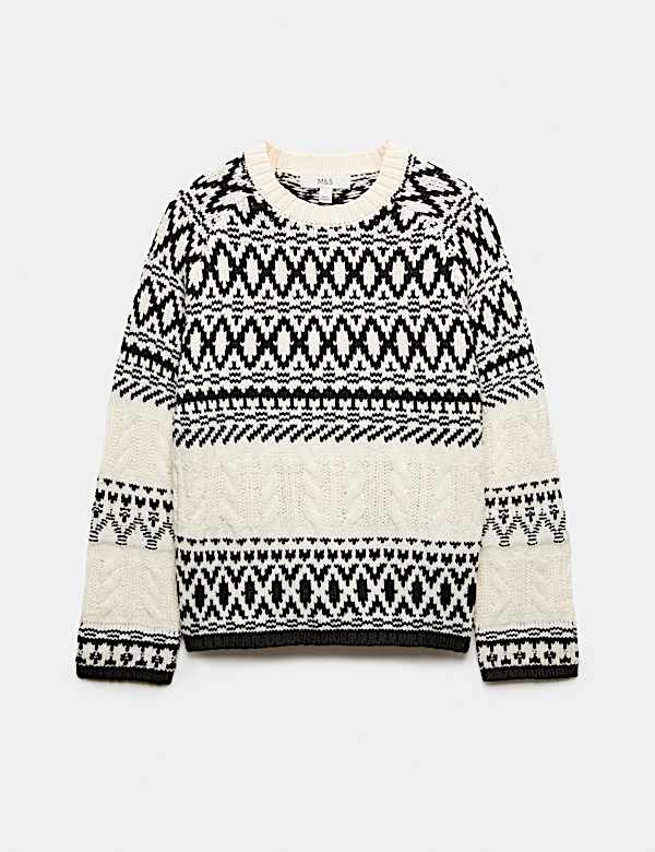 Fair Isle Cable Knit Crew Neck Jumper - CA