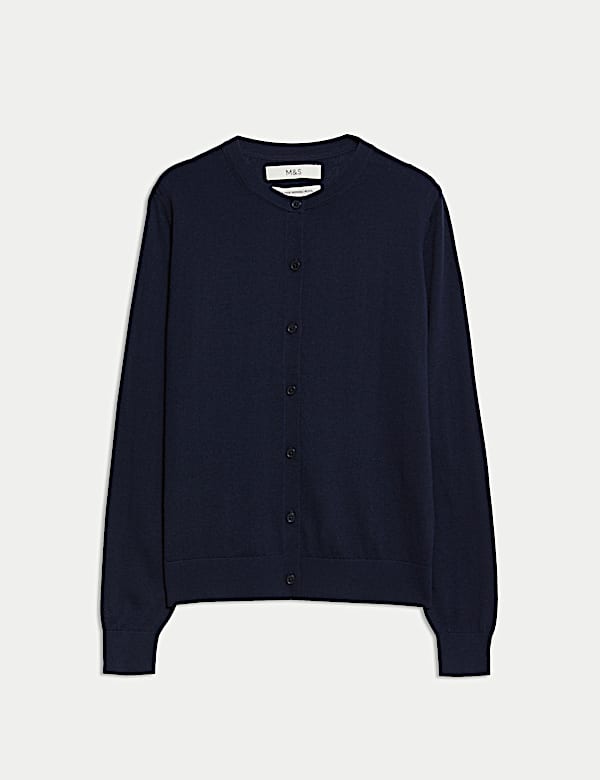 Pure Merino Wool Crew Neck Cardigan - GR