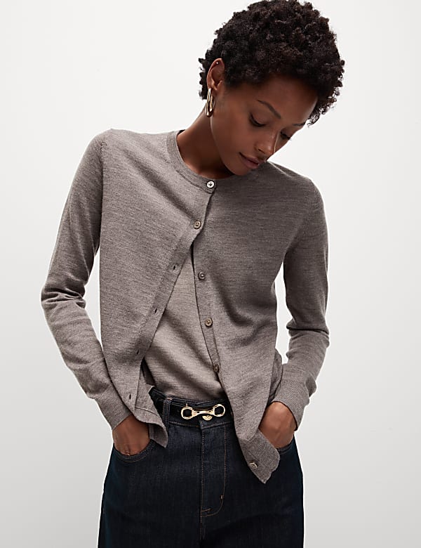 Pure Merino Wool Crew Neck Cardigan