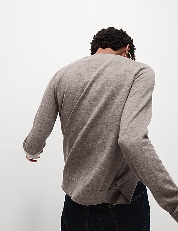 Pure Merino Wool Crew Neck Cardigan