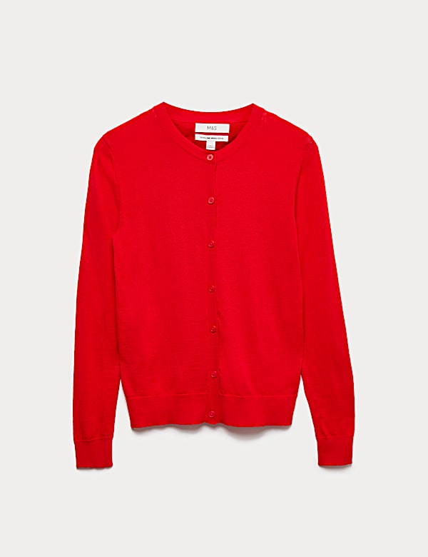 Pure Merino Wool Crew Neck Cardigan - AT