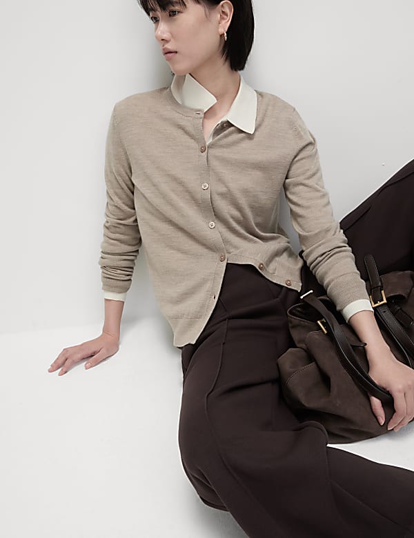 Pure Merino Wool Crew Neck Cardigan - JE