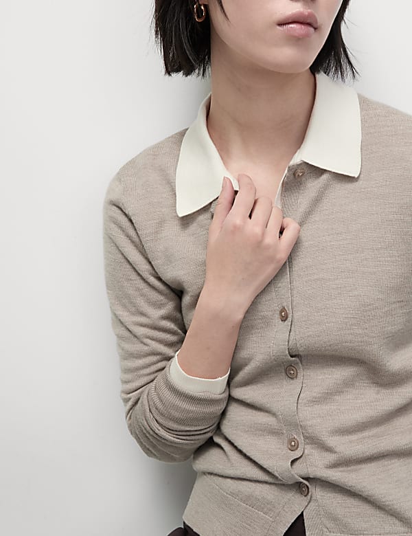 Pure Merino Wool Crew Neck Cardigan - JE