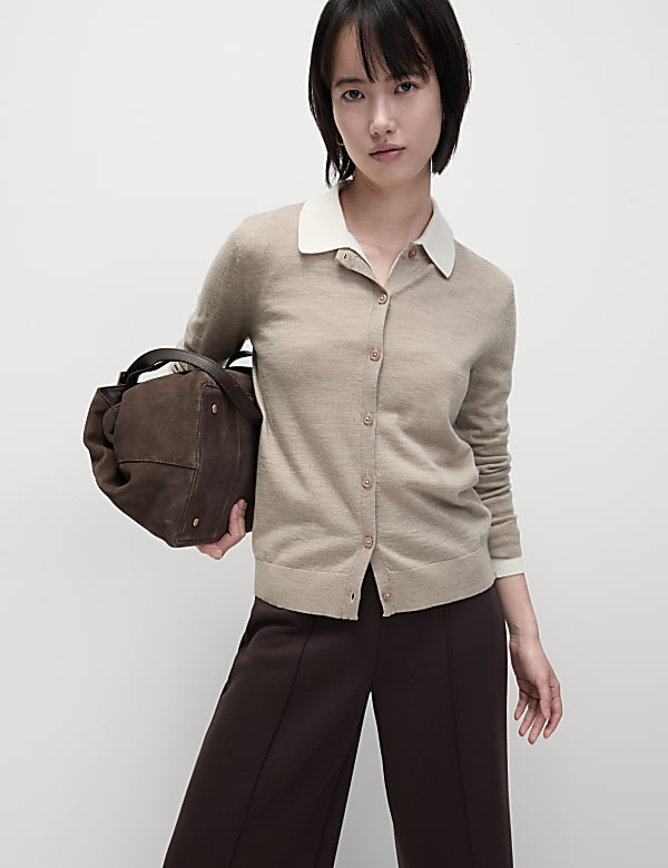 Pure Merino Wool Crew Neck Cardigan - JE