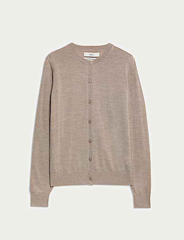 Pure Merino Wool Crew Neck Cardigan - JE