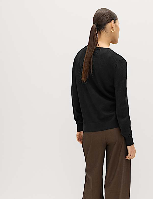 קרדיגן מצמר מרינו טהור עם צווארון עגול - IL