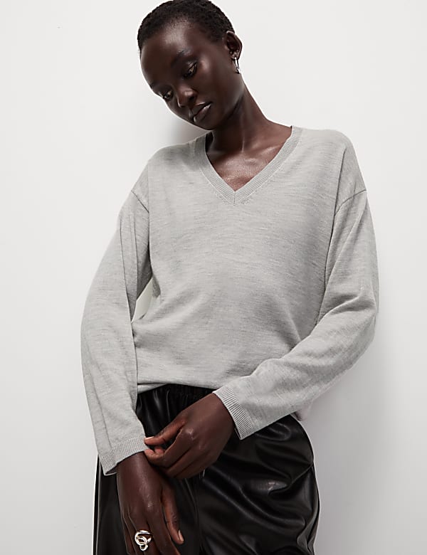 Pull pure laine mérinos à col en V - BE