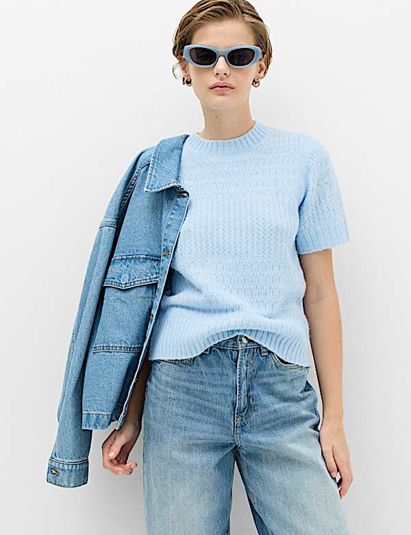 Pointelle Knitted Top With Wool - BN