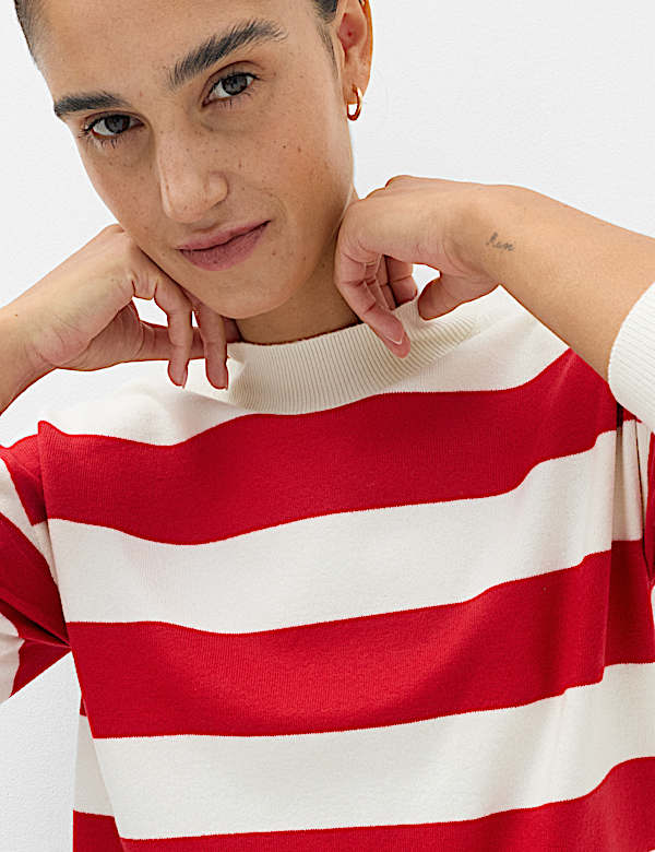 Air-Yarn Striped High Neck Relaxed Fit Jumper - CA