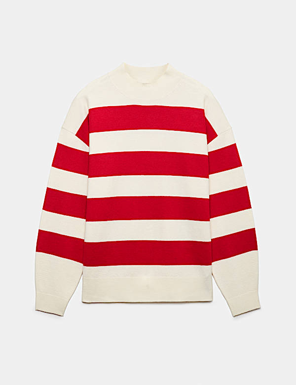 Air-Yarn Striped High Neck Relaxed Fit Jumper - CA
