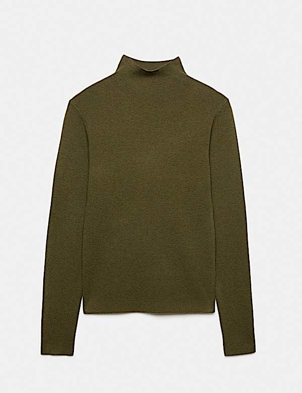 Funnel Neck Fitted Knitted Top With Wool - null