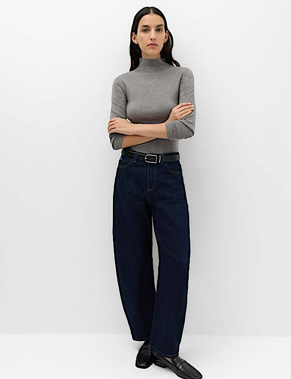 Funnel Neck Fitted Knitted Top With Wool - MV