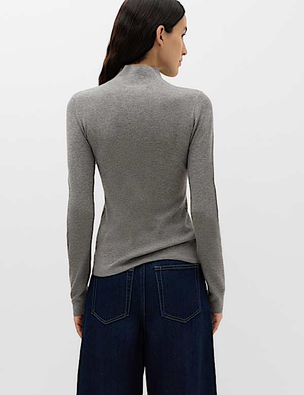 Funnel Neck Fitted Knitted Top With Wool - MV
