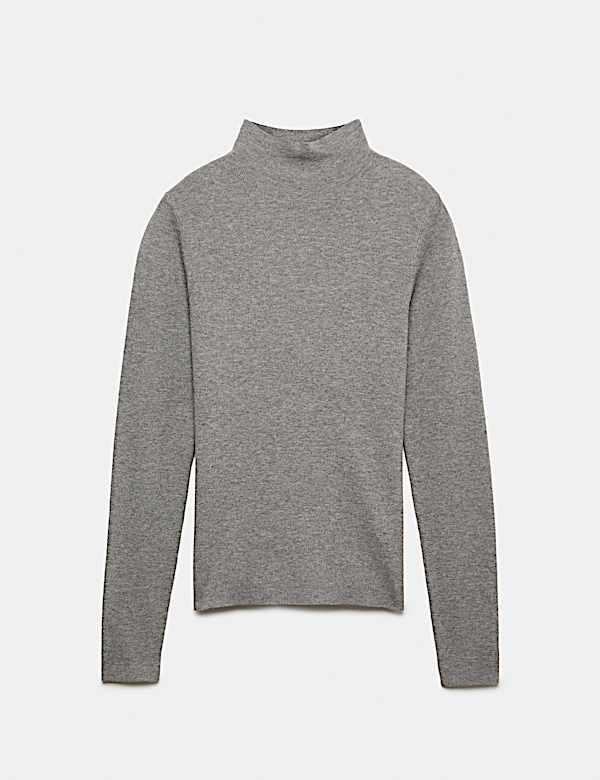 Funnel Neck Fitted Knitted Top With Wool - MV