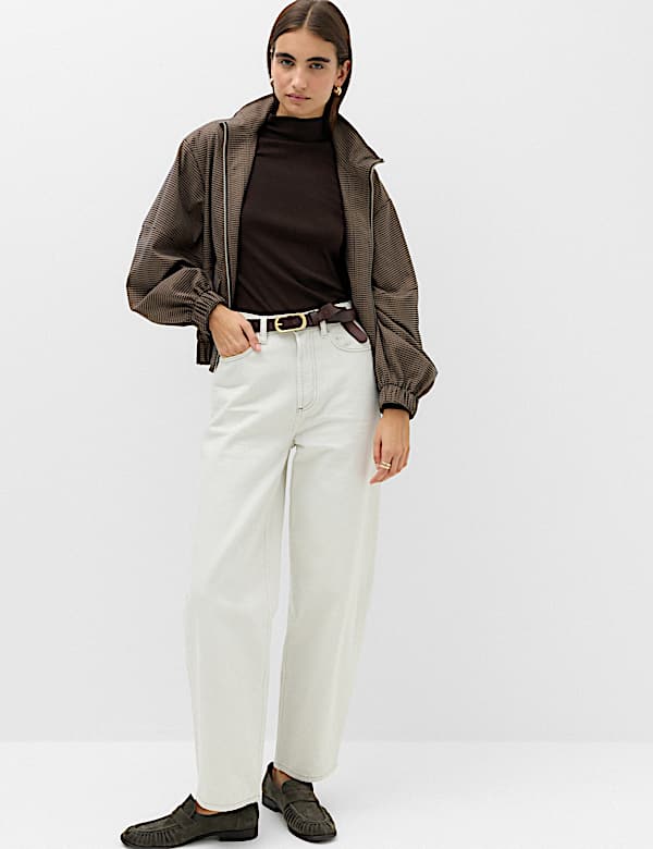 Funnel Neck Fitted Knitted Top With Wool - GR