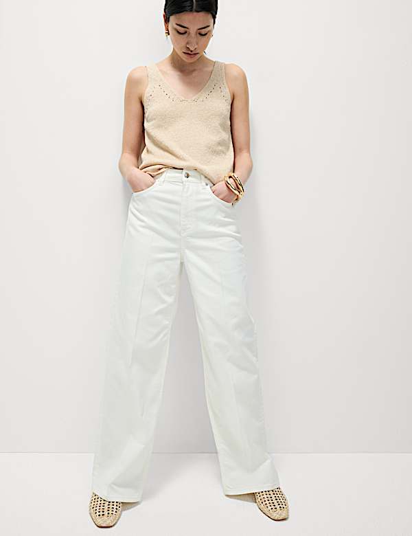 Cotton Blend Textured V-Neck Knitted Vest - BN