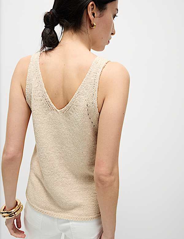 Cotton Blend Textured V-Neck Knitted Vest - BN