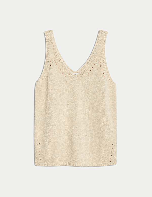 Cotton Blend Textured V-Neck Knitted Vest - BN