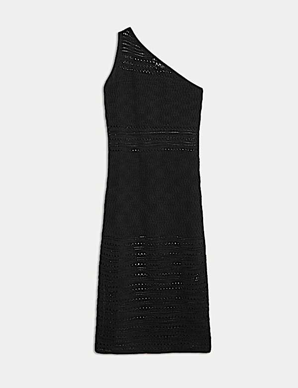 Gaun Pantai Midi Satu Bahu Bahan Katun Bertekstur - ID