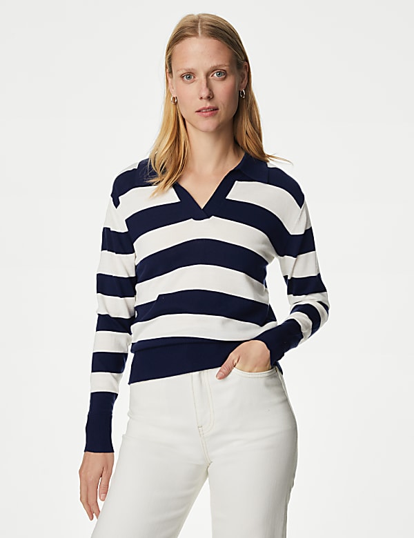 Pure Merino Wool Striped Collared Jumper