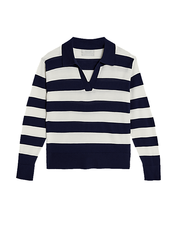 Pure Merino Wool Striped Collared Jumper