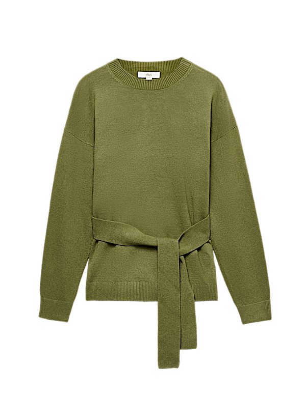 Tie Front Crew Neck Relaxed Jumper