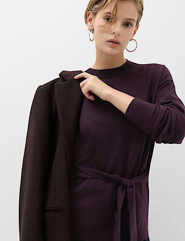 Tie Front Crew Neck Relaxed Jumper