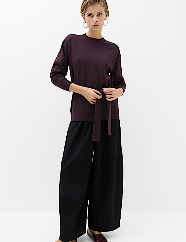 Tie Front Crew Neck Relaxed Jumper
