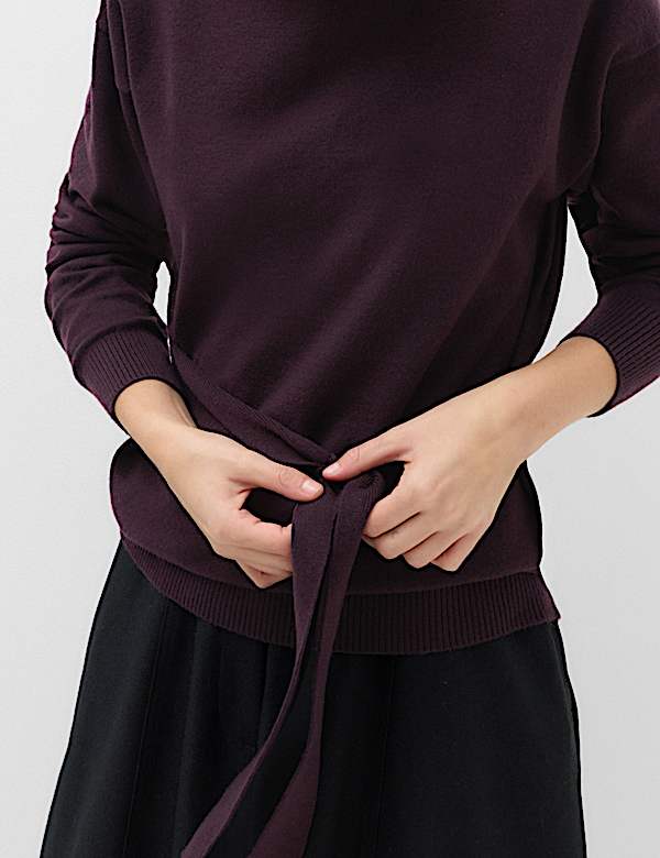 Tie Front Crew Neck Relaxed Jumper