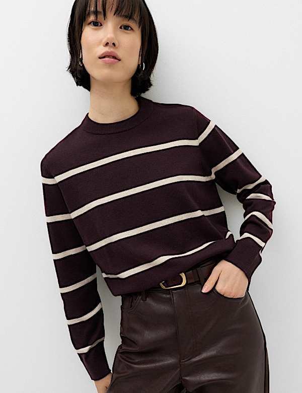 Air-Yarn Striped Crew Neck Jumper