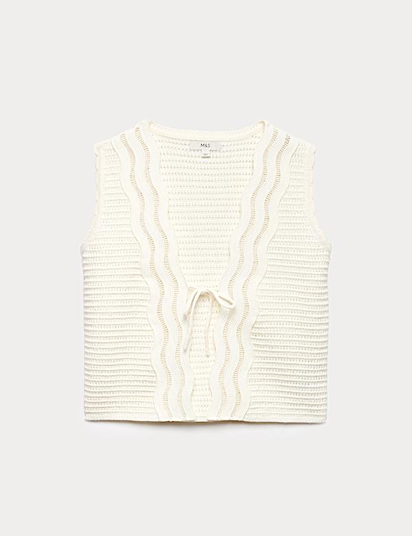 Cotton Rich Lace Detail Knitted Waistcoat - DK