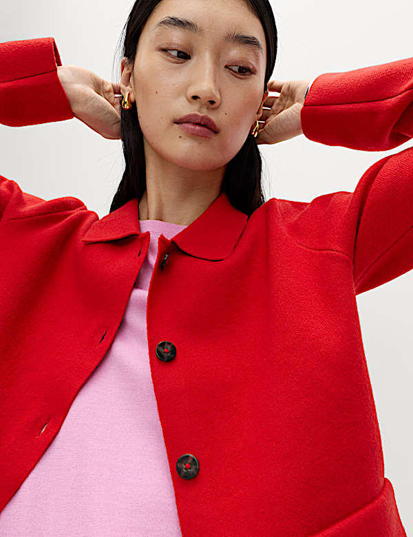 Air-Yarn Pocket Detail Knitted Jacket - JP