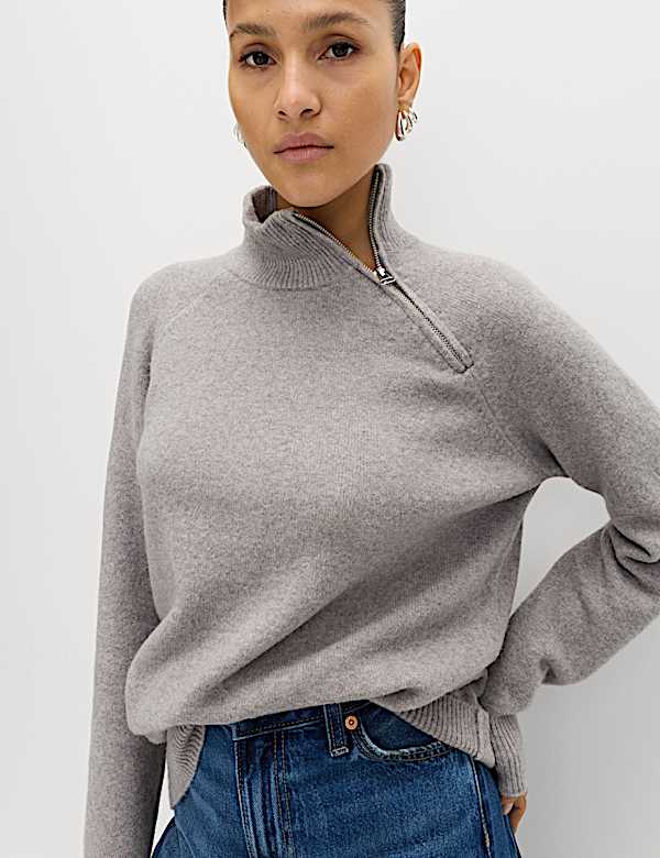 Zip Funnel Neck Relaxed Longline Jumper - KR