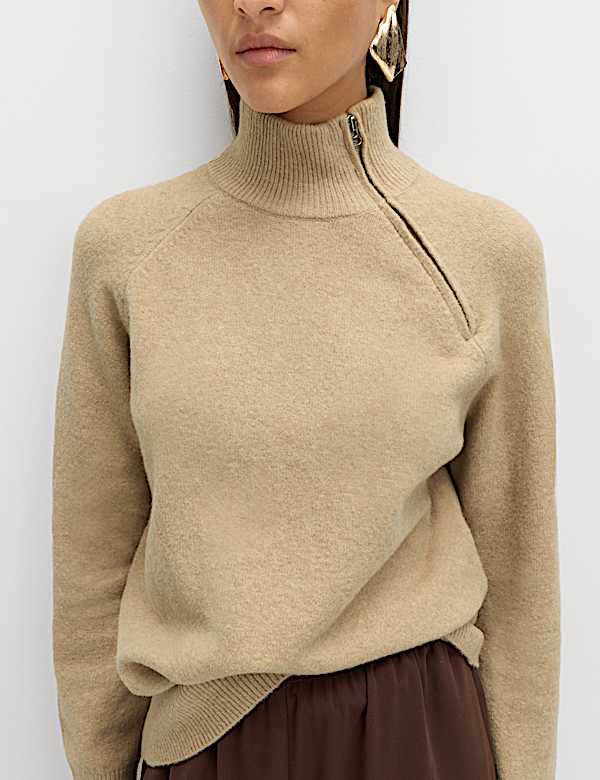 Zip Funnel Neck Relaxed Longline Jumper - UA