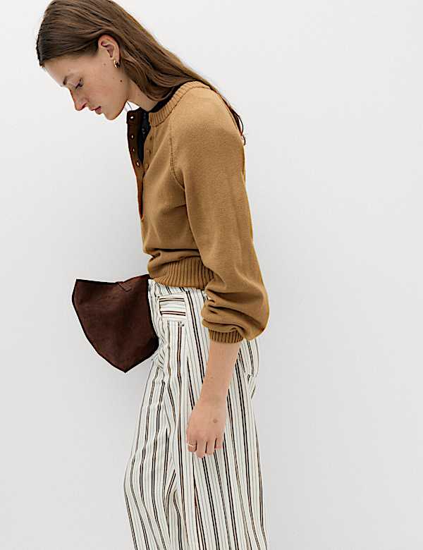Crew Neck Button Detail Jumper with Wool - BG
