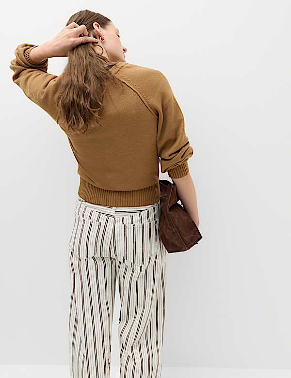 Crew Neck Button Detail Jumper with Wool - BG