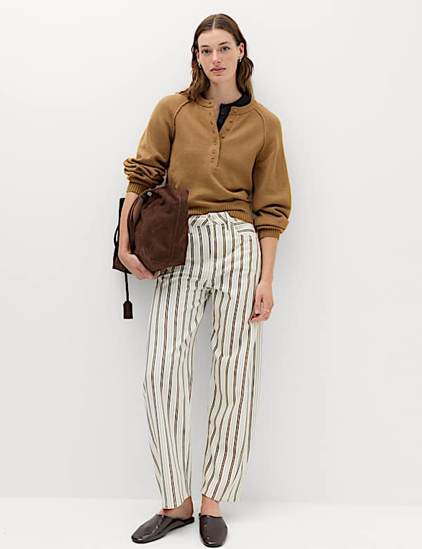 Crew Neck Button Detail Jumper with Wool - BG