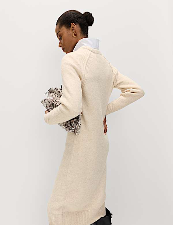 Crew Neck Knitted Dress with Wool - CA