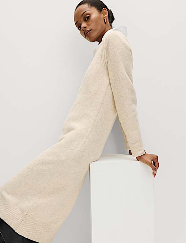 Crew Neck Knitted Dress with Wool - CA