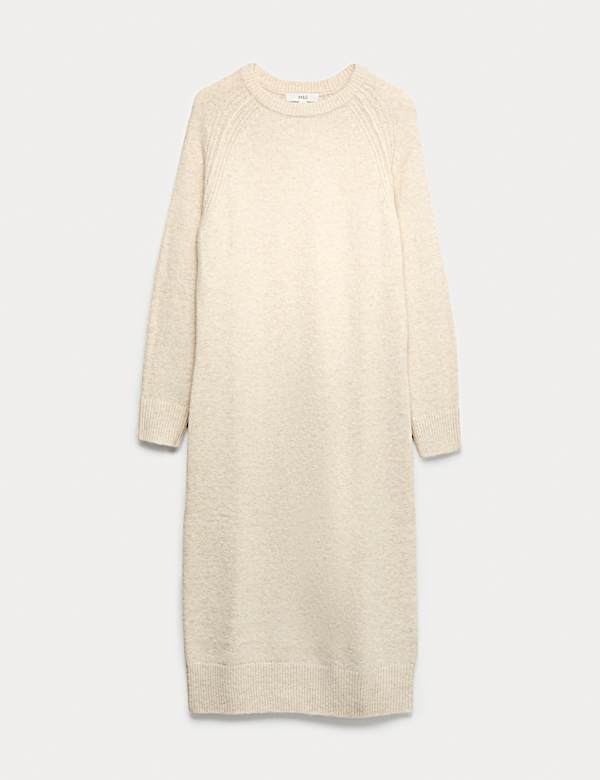 Crew Neck Knitted Dress with Wool - CA